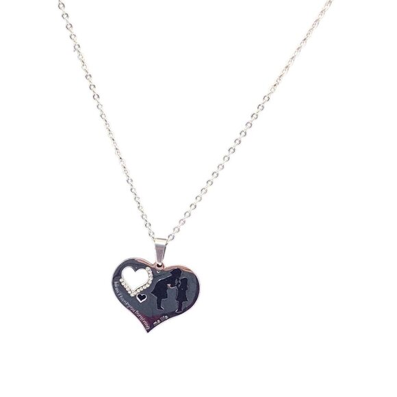 Heart Pendant Necklace Mother & Child Stainless Steel Chain Engraved Jewelry - Picture 14 of 14